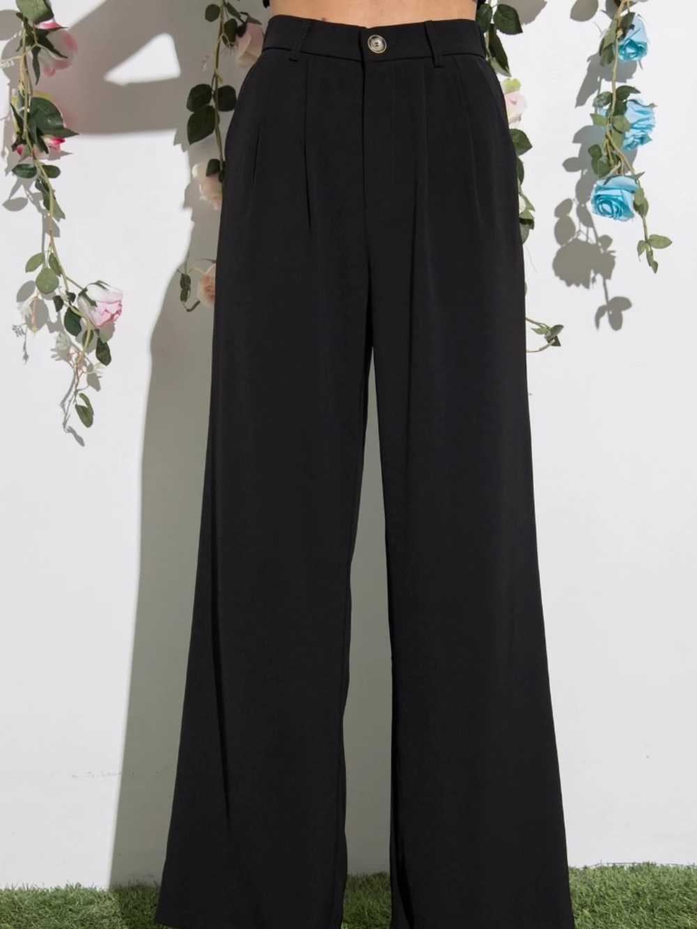 Aaron & Amber High Waist Pleated Pants in Black